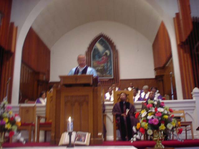 PHOTO TAKEN JUNE 30, 2002

I SHOT THE PHOTOS BETWEEN FRONT SEATED MEMBERS 
DR. HAWSHAW, JR IN HIS PULPIT
 